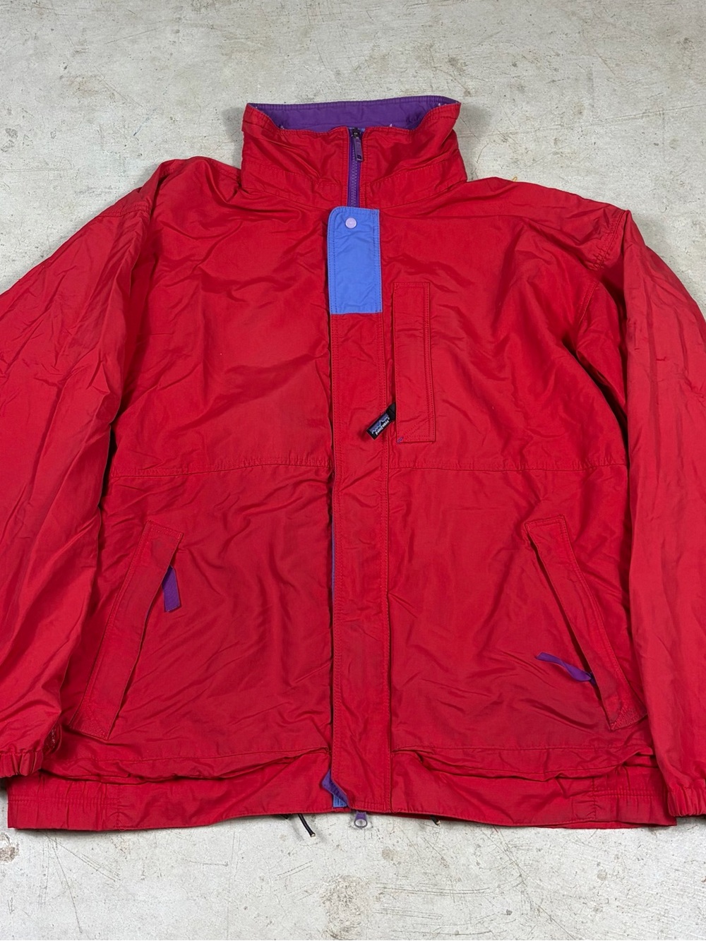 Vintage 90’s Patagonia Red Windbreaker Jacket with Purple Accents Size XL